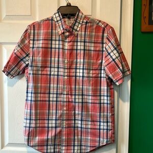Men's pink blue white Plaid Short Sleeve Shirt button down short sleeve coastal